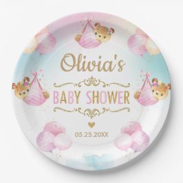 Plato De Papel Baby Girl Cute Bear Balloons Baby Shower