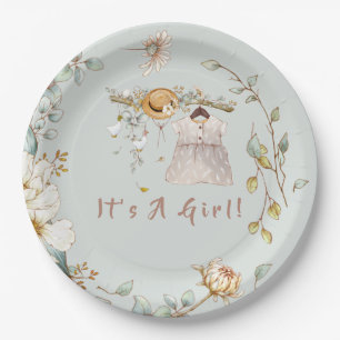 Plato De Papel Baby Girl Greenery Botanical Boho   