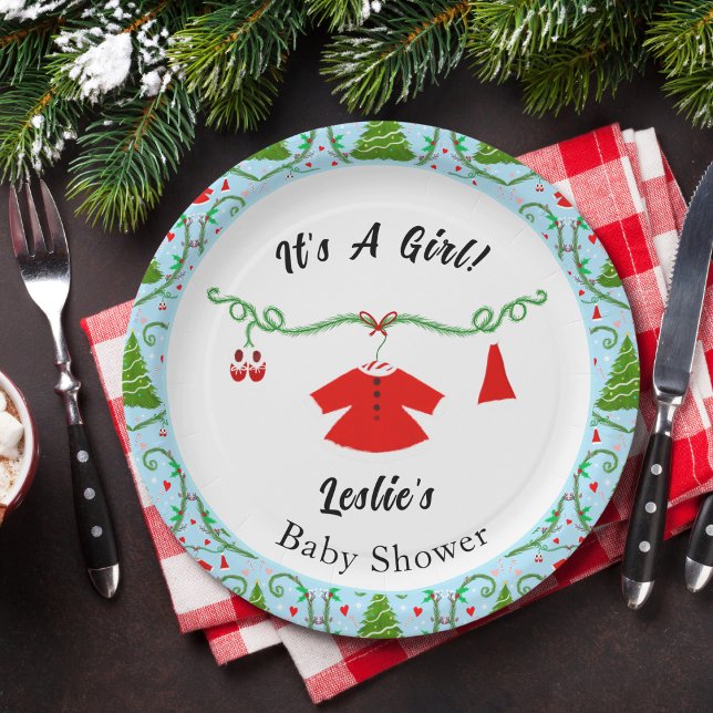 Plato De Papel Baby Girl Santa Outfit Baby Shower (Subido por el creador)