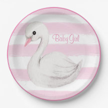Baby Girl Swan Girly Pink Script Baby Shower