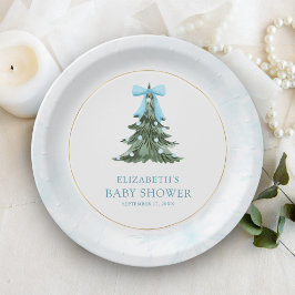 Plato De Papel Baby hace frío afuera Baby Shower de lazo azul