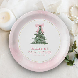 Plato De Papel Baby hace frío fuera Pink Bow Baby Shower