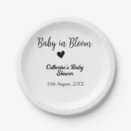 Plato De Papel Baby in bloom baby shower simple black heart date
