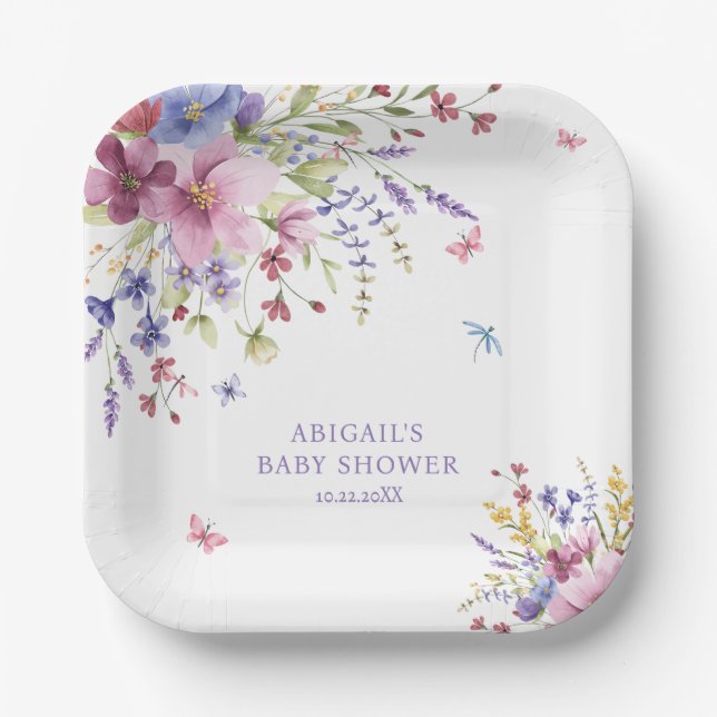 PLATO DE PAPEL BABY IN BLOOM FLORAL WILDFLOWERS BABY SHOWER (Anverso)