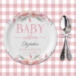 Plato De Papel Baby in Bloom – Girl Baby Shower, Pink Flowers
