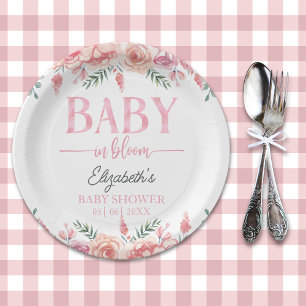 Plato De Papel Baby in Bloom – Girl Baby Shower, Pink Flowers