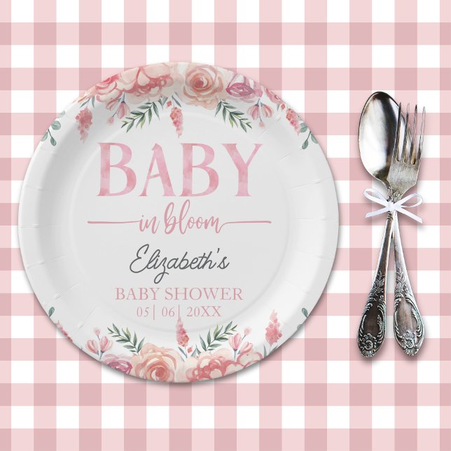 Plato De Papel Baby in Bloom – Girl Baby Shower, Pink Flowers (Subido por el creador)