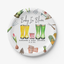 Plato De Papel Baby In Bloom Lluvia Rosa Boots Garden Baby Shower