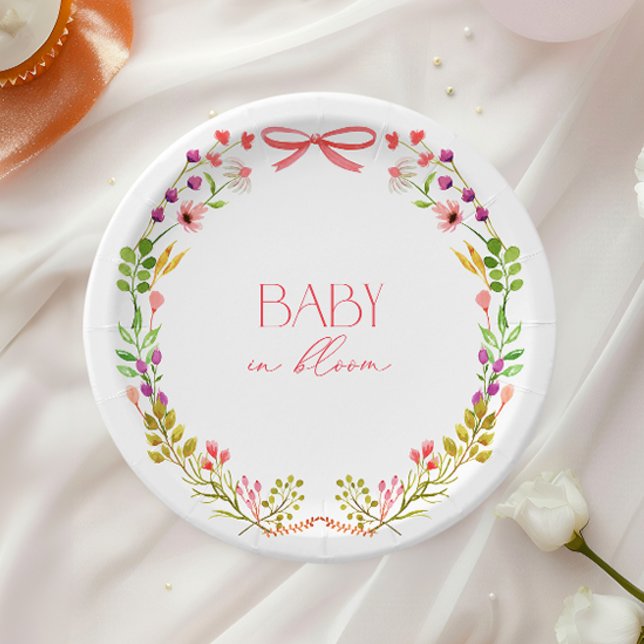 Plato De Papel Baby in Bloom Pink Bow Floral Garden Baby Shower (Subido por el creador)