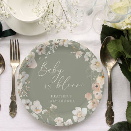 Plato De Papel Baby In Bloom Sage Green Wildflower Baby Shower