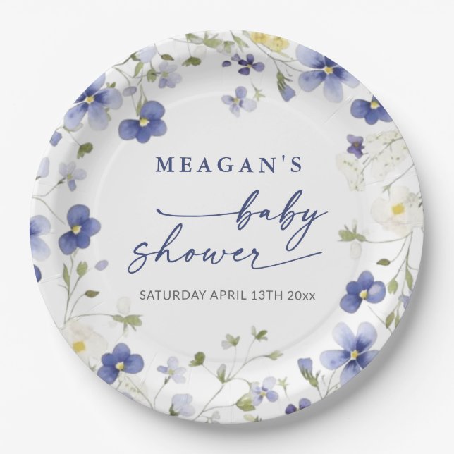 Plato De Papel Baby In Bloom Spring Wildflowers Baby Shower (Anverso)