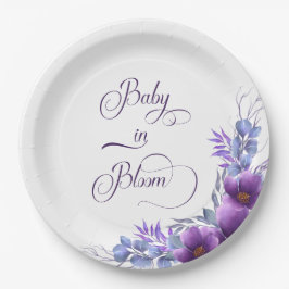 Plato De Papel Baby In Bloom Watercolor Morple Flower Baby Shower