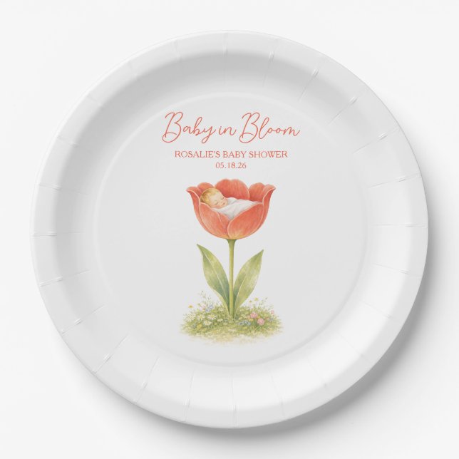 Plato De Papel Baby in Bloom Whimsical Garden Boho Baby Shower (Anverso)