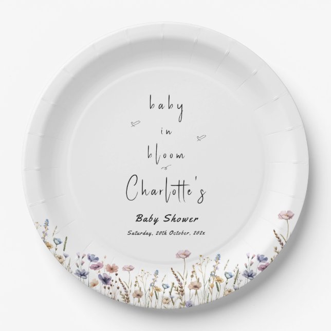 Plato De Papel Baby In Bloom Wildflower Baby Shower (Anverso)