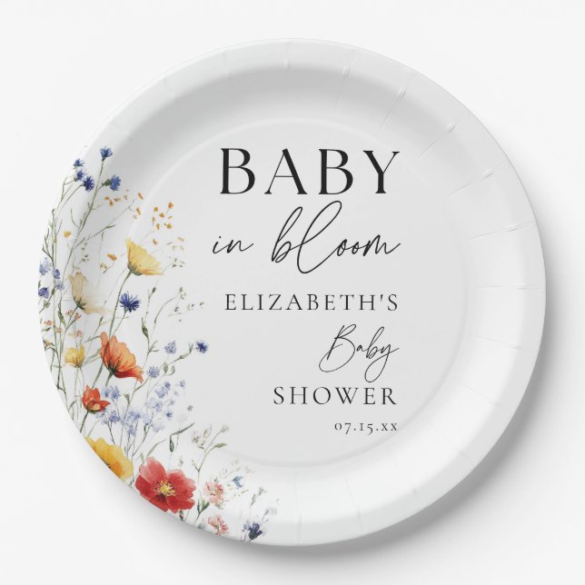 Plato De Papel Baby In Bloom Wildflowers Baby Shower (Anverso)