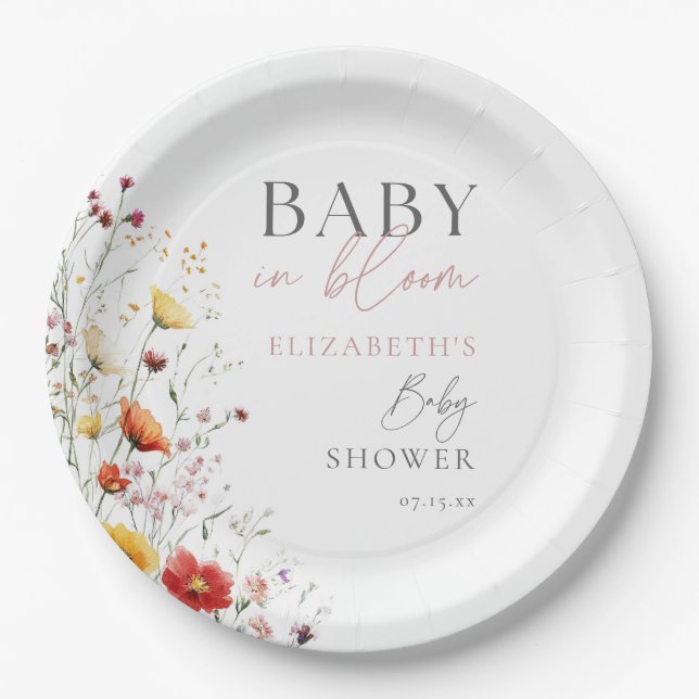 Plato De Papel Baby In Bloom Wildflowers Baby Shower (Anverso)