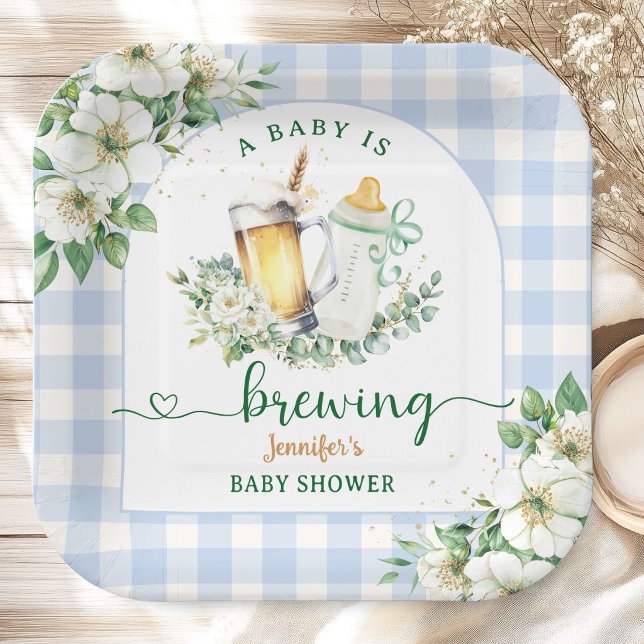 Plato De Papel Baby Is Brewing Beer Baby Shower Boy Blue (Subido por el creador)