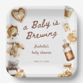 Plato De Papel Baby Is Brewing Coffee Brown Baby Shower