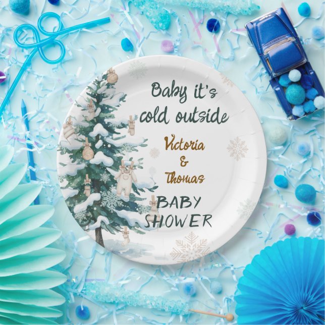 Plato De Papel Baby It's Cold Outside Baby Shower  (Fiesta)