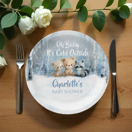 Plato De Papel Baby it's cold outside Blue Forest Baby Shower