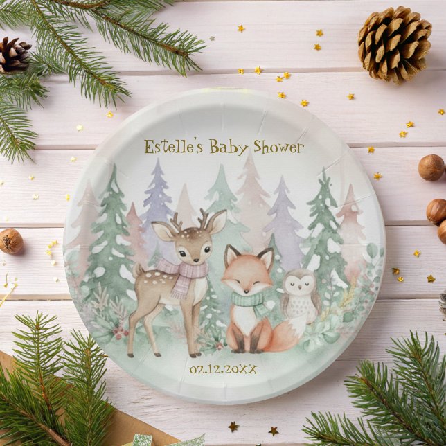 Plato De Papel Baby It's Cold Outside Elegant Winter Woodland  (Subido por el creador)
