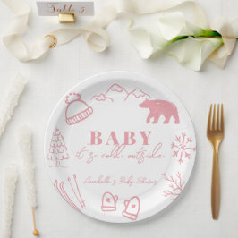 Plato De Papel Baby It's Cold Outside Hand-drawn Pink Baby Shower