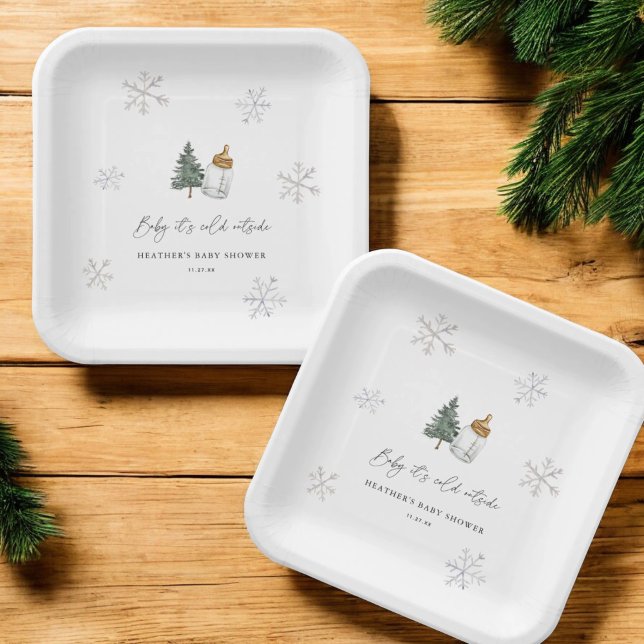 Plato De Papel Baby It's Cold Outside Mountain Winter Baby Shower (Subido por el creador)