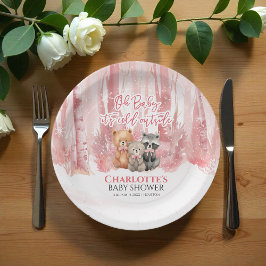 Plato De Papel Baby it's cold outside Pink Forest Baby Shower 