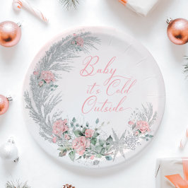 Plato De Papel Baby its cold outside Pink Winter 