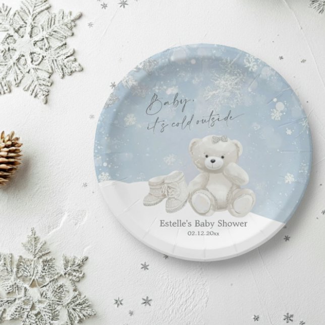 Plato De Papel Baby, It's Cold Outside Teddy Bear Winter Party (Subido por el creador)