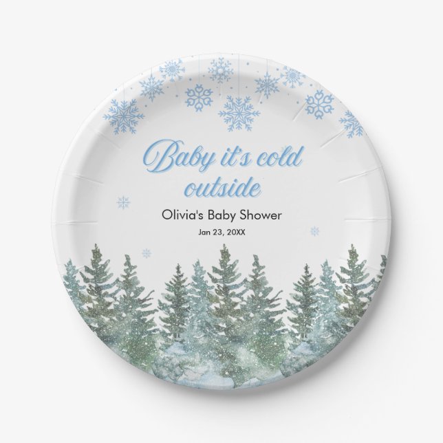 Plato De Papel Baby It's Cold Outside Winter Baby Shower (Anverso)
