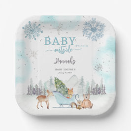 Plato De Papel Baby It's Cold Winter Woodland fuera de Baby Showe