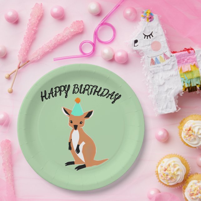 Plato De Papel BABY KANGAROO desea cumpleaños verde claro (Fiesta)