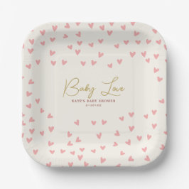 Plato De Papel Baby Love Pink Hearts Chica Baby Shower