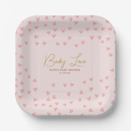 Plato De Papel Baby Love Pink Hearts Chica Baby Shower