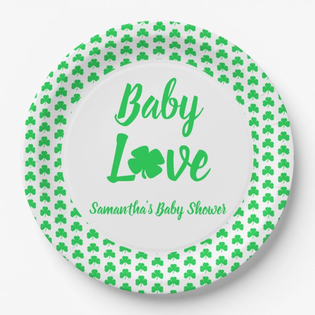 Plato De Papel Baby Love Shamrock Baby Shower (Anverso)