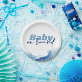 Plato De Papel Baby On Board Baby Shower Plates, Surf Baby Shower