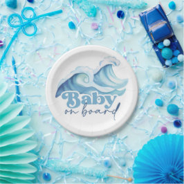 Plato De Papel Baby On Board Baby Shower Plates, Surf Baby Shower