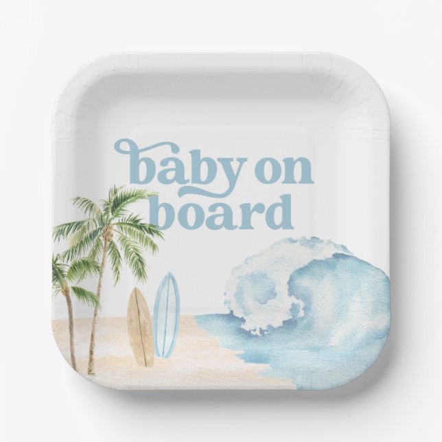 Plato De Papel Baby on Board Beach Surf Baby Shower (Anverso)