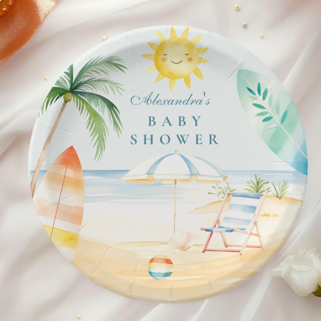Plato De Papel Baby on Board Beach Surf Baby Shower (Subido por el creador)