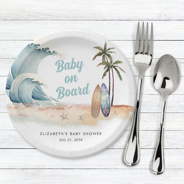 Plato De Papel Baby On Board Beach Surfing Baby Shower (Subido por el creador)