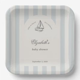 Plato De Papel Baby On Board Elegant Blue Sailboat Baby Shower