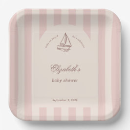 Plato De Papel Baby On Board Elegant Pink Sailboat Baby Shower