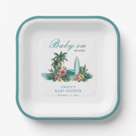 Plato De Papel Baby On Board Surf Beach Baby Shower