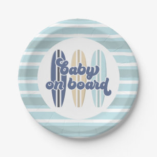 Plato De Papel Baby on Board Surfboard Beach Baby Shower Paper Pl