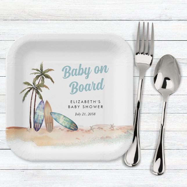 Plato De Papel Baby On Board Surfing Beach Baby Shower (Subido por el creador)