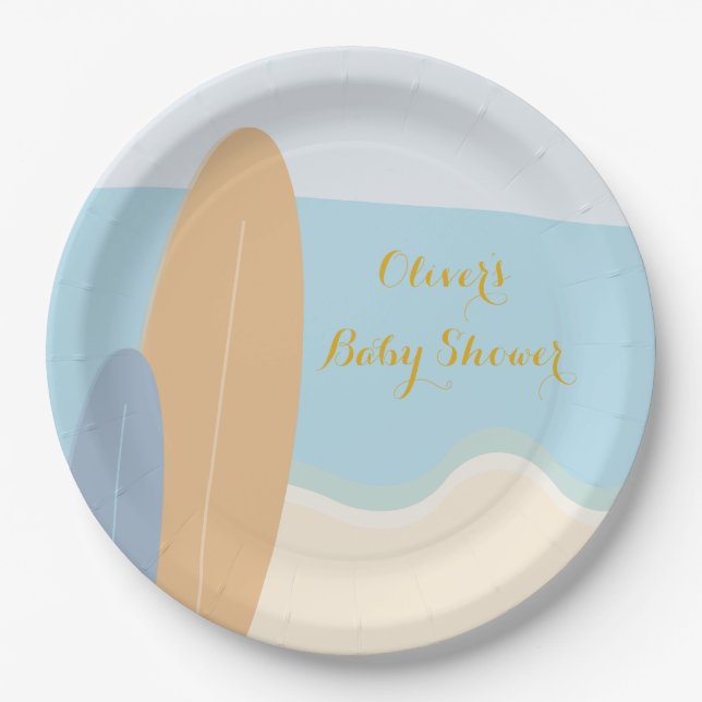 Plato De Papel Baby on Board Surfing Beach Baby Shower (Anverso)