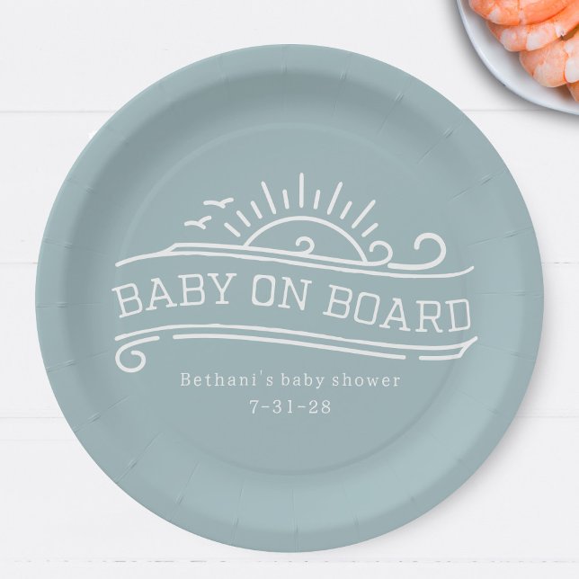 Plato De Papel Baby On Board Surfing Blue Baby Shower (Subido por el creador)