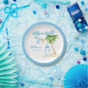 Plato De Papel Baby on Board Surfing Boy Baby Shower