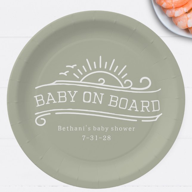 Plato De Papel Baby On Board Surfing Green Baby Shower (Subido por el creador)